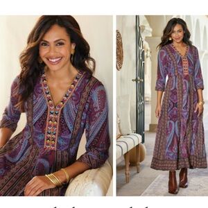 Soft Surroundings The Mira Dress Purple Paisley Size 1X NWOT